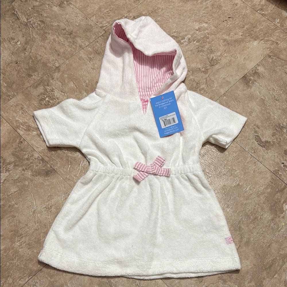 White Hooded Baby beach cover up with Pink Accents